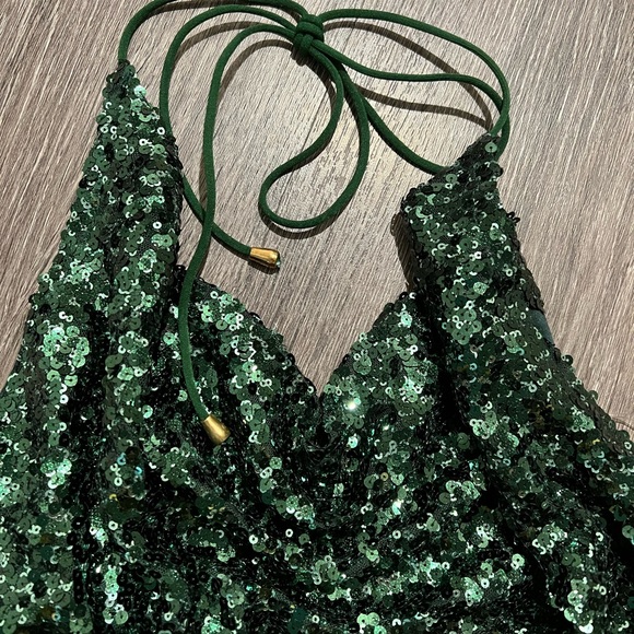 Green Sequin Cowl Neck Dress New - Picture 6 of 7